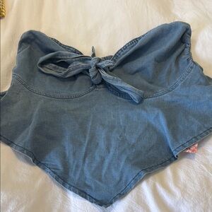 Blue Denim Tie-Front Top